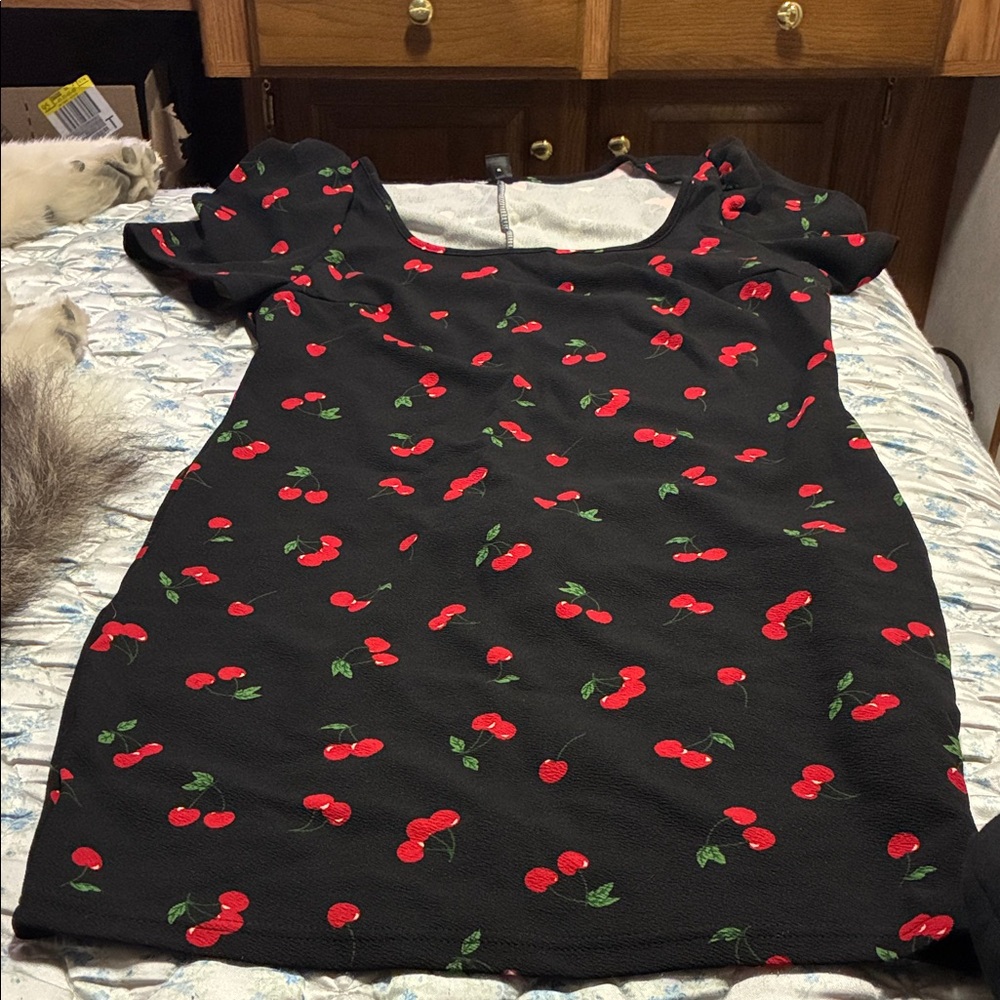 NWOT SHEIN Black Mini Dress w/Cherry Print
